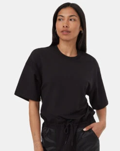 Tentree SoftTerry Light Contrast Dress -Tentree Store Black Crew Neck Drawcord Shortsleeve Mini Dress TCW5695 0379 5