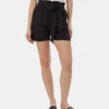 Tentree TreeLinen Paper Bag Short -Tentree Store Black Womens Paper Bag Shorts TCW5000 0164 5