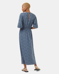 Tentree EcoWoven Crepe Maxi Dress -Tentree Store Blue Raglan Blouson Sleeve Patterned Maxi Dress TCW5973 3339 3