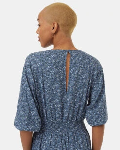 Tentree EcoWoven Crepe Maxi Dress -Tentree Store Blue Raglan Blouson Sleeve Patterned Maxi Dress TCW5973 3339 4