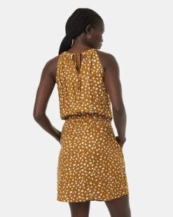 Tentree EcoWoven Crepe Cypress Dress -Tentree Store Brown Knee Length Patterned Crepe Halter Dress TCW5873 3340 1