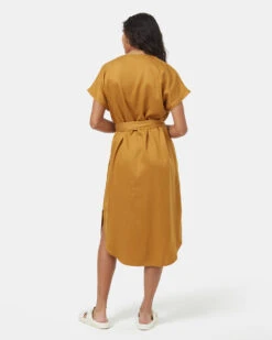 Tentree Tencel Shirt Dress 9 Tentree Tencel Shirt Dress -Tentree Store Brown V Neck Cap Sleeve Belted Midi Dress TCW6081 0061 4