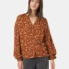 Tentree EcoWoven Crepe Blouse -Tentree Store Brown V Neck Crepe Long Sleeve Blouse TCW5332 2904 6