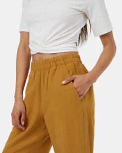 Tentree TreeLinen Billow Pant -Tentree Store Brown Womens Cropped Wide Leg Trousers TCW3207 0061 3