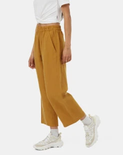 Tentree TreeLinen Billow Pant -Tentree Store Brown Womens Cropped Wide Leg Trousers TCW3207 0061 5