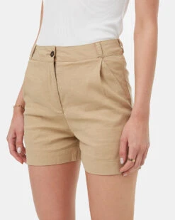 Tentree Pleated High Waisted Shorts -Tentree Store Brown Womens Hemp Pleated High Waisted Shorts TCW5133 2414 3