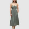 Tentree Gabriola Dress 1 Tentree Gabriola Dress -Tentree Store Green Fit Flare Tie Front Maxi Dress TCW6212 1480 1