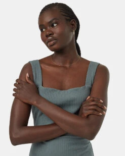 Tentree Rib Square Neck Dress 10 Tentree Rib Square Neck Dress -Tentree Store Green Rib Square Neck Slim Fit Midi Dress TCW5691 3180 4