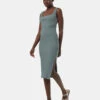Tentree Rib Square Neck Dress -Tentree Store Green Rib Square Neck Slim Fit Midi Dress TCW5691 3180 5