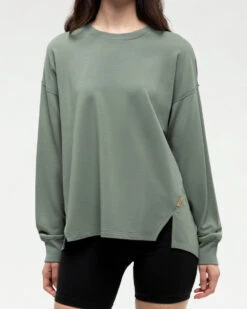 Tentree Sooke Crew 9 Tentree Sooke Crew -Tentree Store Green Ribbed Crew Neck Oversized Fleece Sweatshirt TCW5717 1480 2