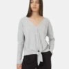 Tentree Treewaffle Tie Front Top 2 Tentree Treewaffle Tie Front Top -Tentree Store Grey V Neck Long Sleeve Tie Front Top TCW5861 0346 2