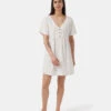 Tentree Hemp Button Front Swing Dress 2 Tentree Hemp Button Front Swing Dress -Tentree Store Oatmeal V Neck Relaxed Fit Buttoned Dress TCW6085 2432 1