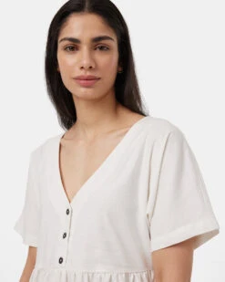 Tentree Hemp Button Front Swing Dress -Tentree Store Oatmeal V Neck Relaxed Fit Buttoned Dress TCW6085 2432 3