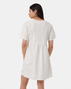 Tentree Hemp Button Front Swing Dress -Tentree Store Oatmeal V Neck Relaxed Fit Buttoned Dress TCW6085 2432 4